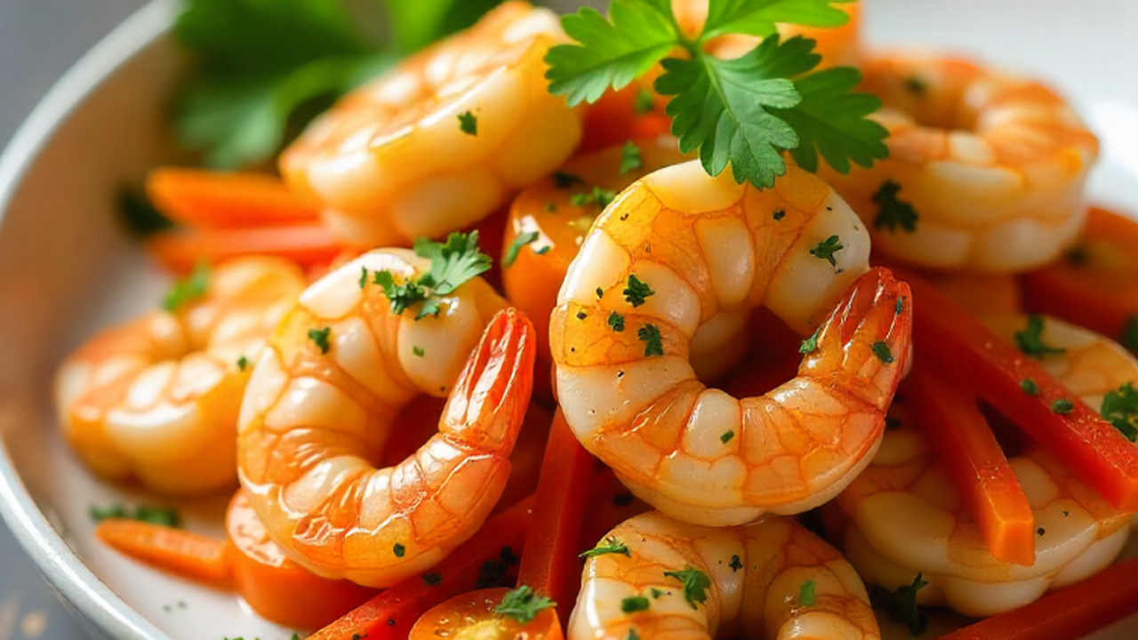 Салат с креветками и птитимом: Ресторанное блюд...