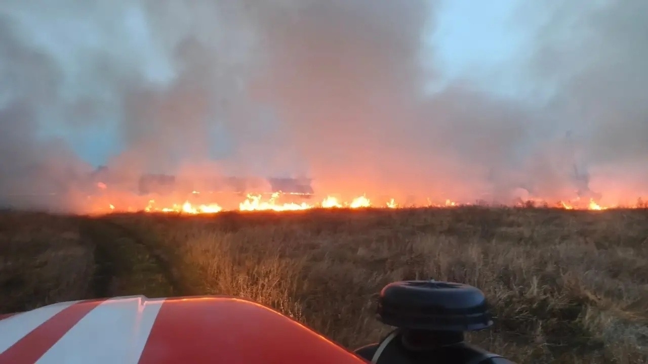В Кинель-Черкасском районе потушили пожар травы и возгорание мусора Жителей Самарской области призывают соблюдать т...