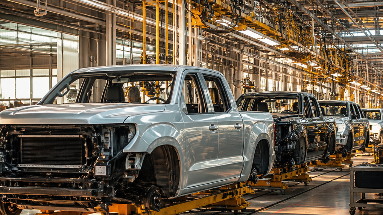 A glimpse of a truck assembly line showcasing t...