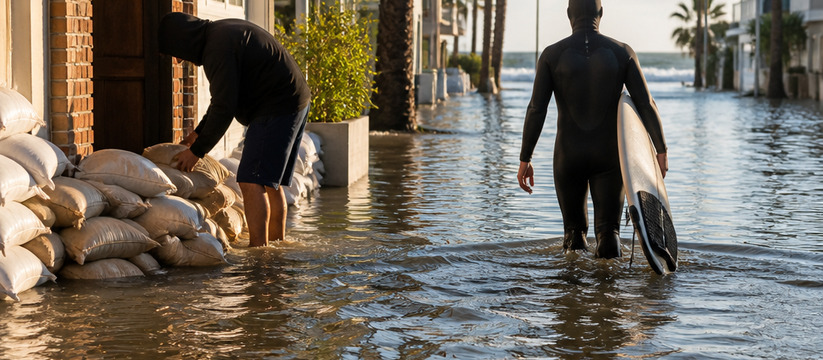 Flooded streets in coastal cities of the USA du...