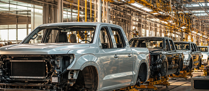 A glimpse of a truck assembly line showcasing t...