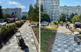 На бульваре Татищева в Тольятти укладывают плит...